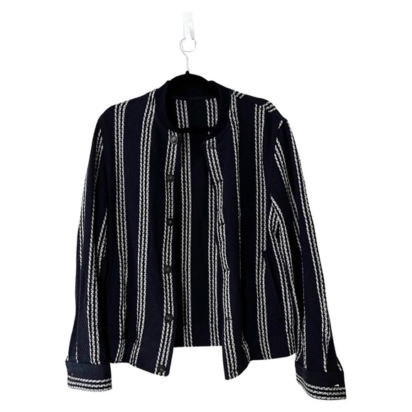 ZARA Knit Bomber Striped Navy Blazer Jacket Size Small - Picture 1 of 6